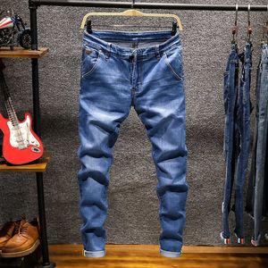 Skinny Jeans Mężczyźni Sznurek Slim Fit Denym Joggers Stretch Male Jean Ołówek Spodnie Niebieskie męskie Dżinsy Moda Casual Hombre Y0927