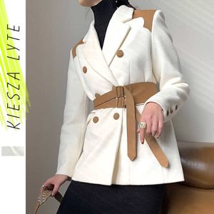 Женщины Tweed белые шерстяные костюмы куртки зимние офисные дамы блейзер пальто дизайнерские куртки топы 210608