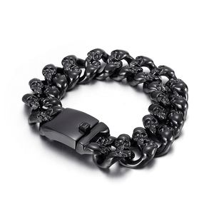 Heavy and Study Mens Stainless Steel Large Link Chain Motorcycle Biker Bracelet with Skulls Polished Black 20mm 8.5 Inchn 100g