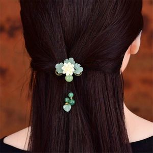 Hair Clips & Barrettes Ethnic Elastic Jewelry For Women Girls Glass Glazed Leaf Cute Resin Flower Head Wear Female Accessories