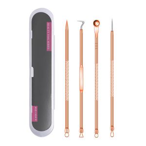 Partihandel 4PCS Rostfritt stål Blackhead Remover Comedon Extractor Professional Dual Heads Pimple Acne Cleaning Tool Kit