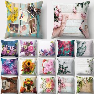 Pink Rose Flower Mönster Dekorativa kuddar Kudde Polyester Kudde Cover Throw Pillow Sofa Decoration Pillowcover 40827 Kudde/dekor