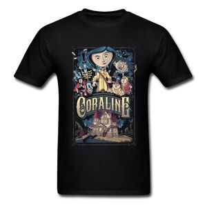T-shirt Coraline Os homens da porta secreta Camiseta Coraline Secret Poror Mens Tshirt Tops de filme de animação de fantasia de terror Tees personalizado 210324
