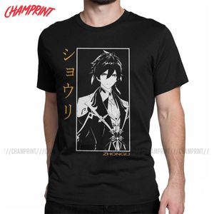 Zhongli Genshin Impact Men's T-shirt Anime Game Leisure Tee Shirt Short Sleeve Crew Neck T-shirt Cotton Adult Clothing Y0901