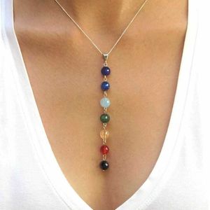 7 Chakra Gem Pedra Grânulos Pingente Colar Mulheres Yoga Reiki Healing Balancing Maxi Colares Bijoux Femme Jóias 2021 Novo