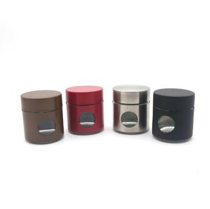 Colorful Metal Portable Smoking Dry Herb Tobacco Spice Miller Storage Tank Glass Stash Case Innovative Design Cigarette Jars Bottle Visual Window DHL Free