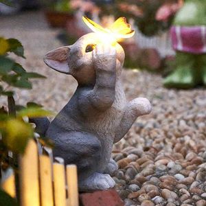 パティオヤード芝生のための太陽光板蝶猫光屋外動物彫刻工芸品飾りランプ