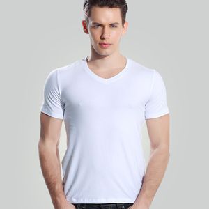 Sommar New Mäns T-shirt Short-Sleeved Men V-Neck Base Slim Fit Tops T-Shirts för Man Tee Shirt Undershirt