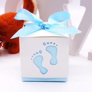 Wholesale baby boy shower favor boxes resale online - Gift Wrap Baby Shower Foot Candy Box Laser Cut out Favor Boxes For Boy Girl Birthday Party