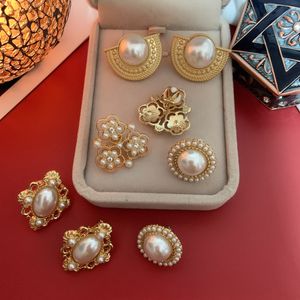Wholesale geometric earrings for sale - Group buy Popular K Gold Plated Luxury Brand Designers Double Letters Stud Clip Chain Geometric Famous Women Crystal Rhinestone Pearl Earring Wedding Party Jewerlry Gifts