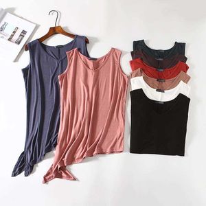 casual loose modal women tank top sexy V-neck sleeveless irregular bottom lady tops W835 210526