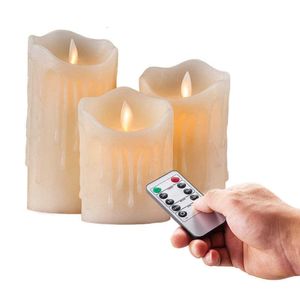 set of Flickering Flameless Pillar LED Candle Remote controlled timer Moving Dancing wick melted edge Wedding Xmas Party Amber SH190924