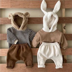 Winter Infant Children's 2 Piece Set Baby Girls Boys Rabbit Bear Cartoon Hoodies And Pant Outfits Suit For born Kids Clothing 211224