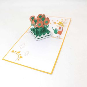 pezzi lotto Leatre Brand D pop up origami carta laser tagliato biglietti di auguri a mano Qualcuno irrigata girasole grazie carda sh190923