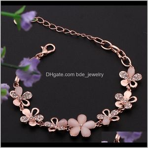 Braccialetti con ciondoli Gioielli Bracciale con fiori in oro rosa Gioielli da polso con petali cavi ecologici decorati con perline di cristallo Dff0633 Consegna a goccia