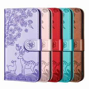 Djur sika hjort blomma läder plånbok fodral för iPhone Pro max mini XR XS X Sony II III Blommor Gullig kredit ID kort Slot Magnetisk hållare boks flipskydd
