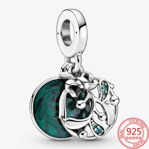 Autentisk 925 Sterling Silver Enamel Mistletoe Dangle Passar Charm Pandora Classic Bangle Julklapp