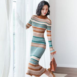 High Quality Women Sweater Dress Full Sleeve Turtleneck Elegant Winter Casual Lady Bodycon Knitted Long Vestidos 210520