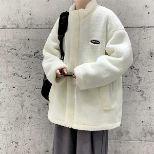 Hybskr Ver Warm Stand Collar Män Lamm Woolen Coats Harajuku Mönster Man Stora Paraks 5XL Man Casual Jackor Outwear 211122