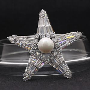 Mode Silver Color Crystal Star Brosch Koreanska Kvinnors Cardigan Shawl Men's Suit Coat Pin Badge Shirt Collar Tillbehör