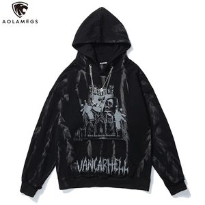 Aolamegs Männer Hip Hop Hoodie Sweatshirt Gothic Horror Schädel Drucken Punk Kette High Street Hipster Baggy Mit Kapuze Pullover Streetwear 211229