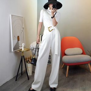 Spring Casual Korea Chic Women Versatile Zipper Loose Solid Color Empire Waist Cross-pants With Belt 8Y976 210510