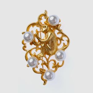 Amorita Boutique Golden Monkey Simule-Pearl Broches