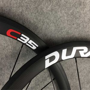 38 мм Dura Ace C35 Углеродное волокно Черное Красное Наклейка Дорога углерода Велосипедные колеса включают в себя HUBS и быстрый выпуск дороги велосипедного колеса