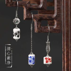 Brincos Han venda por atacado-Brincos de estilo creativo artesanal Cerâmica azul e branco Porcelana Han Brincos Antigos
