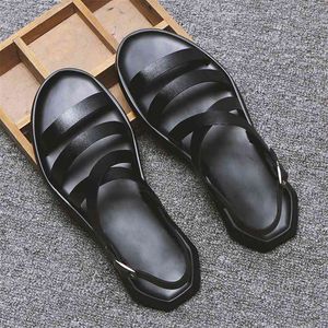 Summer Beach Sandals Mens Shoes Casual PU Leather Men Flat Holiday Male Black White N039 210624