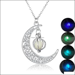Lockets colares pingentes jóias essenciais difusor de óleo colar brilho no escuro aromaterapia flutuante lua pingente para mulheres moda