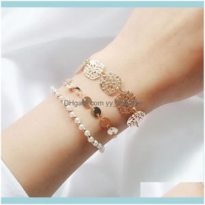 Link, Jewelrylink, catena Modyle braccialetti di perle imitazione braccialetti bracciale regolabile con fiori color oro per le donne Consegna di goccia 2021 T