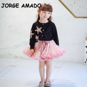 Spring Kids Knitted Cardigan Sequins Star Long Sleeve Princess Thick Sweater Coat Girls Clothes E001 210610