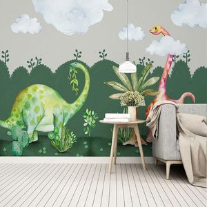 Custom Any Size Mural Wallpaper Nordic 3D Hand-painted Pastoral Dinosaur Cactus Fresco Children's Room Background Wall Painting