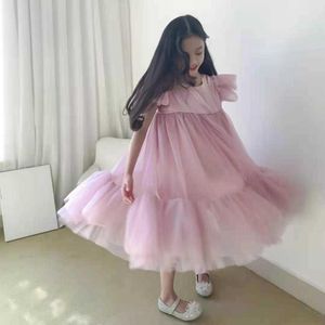 Yaz Çocuklar için Ruffles Lolita Elbise Gider Kollu Çiçek Kız Elbise Düğünler Prenses Vestido 210529