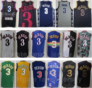 Men Georgetown Hoyas College Allen Iverson Jersey 3 Retro Basketball Vintage High School All Ed Blue White Green Yellow Black Red for Sport Fans Good Quality