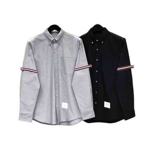 TB Thom Tricolor Cotton Oxford Check Grosgrain Armband Lange mouw Shirt Mannen Casual Hoge kwaliteit