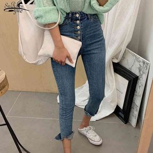 Koreanische Bleistift Hosen Pantalones Dünne Hohe Taille Jeans Frauen Blau Dünne Denim Knöchel-länge Hosen Ropa De Mujer 10407 210508