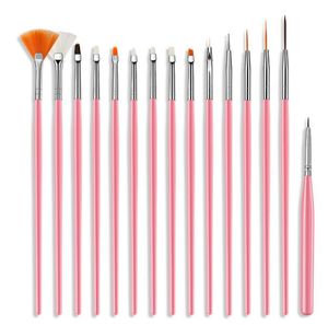 pink color 15PCS Nail Brushes Builder Gel Polish Painting Liner Nail Art Draw Print Brushes Set Manicure DIY Dotting Point Tool Kits