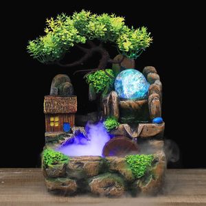 Ремесла смолы Feng Shui Fountain Home Office Decor Ofloor Water Rockery пейзаж орнамент Дзен медитации водопада подарок 210728