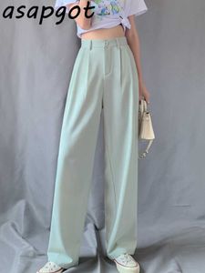 Byxor Capris 5Color Loose Plus Storlek Hög midja Svart Suit Wide Leg Pant Kvinnor Straight Drop Pantalones Mujer Wild 210610