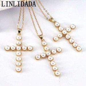 5Pcs Charm Pearl Shell Pendant Necklaces For Women Gold Color Cross Necklace Jewelry Gifts