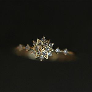 Anéis de casamento deliciosos femininos de jóias de pedra de cristal branca charme de zircão de ouro fino para mulheres anel de noivado de floco de neve vintage na noiva