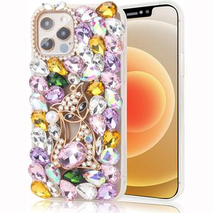 Luksusowy 3D Bling Glitter Diamond Case Cute Fox Handmade Crystal Sparkle Shockproof Protcive Cover dla iPhone 13 12 11 Pro Max 8 Samsung S20 Fe S21 Ultra A12 A42 5g