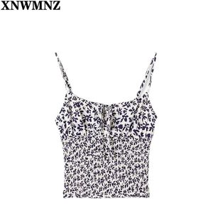 Vintage Navy Floral Print Schlanke Frauen Top Mode Sommer Tank Elastische Spaghetti-trägern Weibliche Camis chic tops 210520