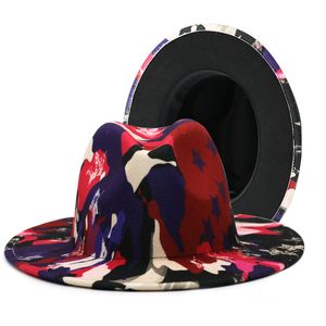 2021 Kolorowy krawat Feel Felt Jazz Hats Kobiety sztuczna wełna Fedora Hat Wide Brim Panama Style Party Formal Chapeau Gambler Cap285r
