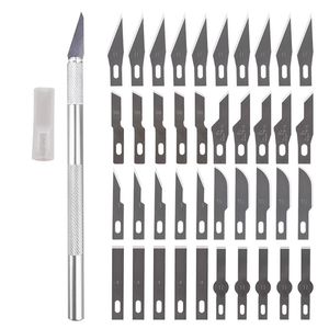 2021 HW366 Non-Slip Metal Scalpel Knife Tools Kit Cutter Engraving Craft Knives + 40pcs Blades Mobile Phone PCB DIY Repair Hand Tools