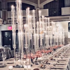 Держатели свечи Свадебный центр Высокие акриловые трубы Crystal Hurricane Candelabra для столового стенда с абажурской сенью416