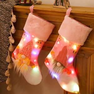 Led ljus upp julstrumpor presentväska Julgran Pendant Dekorationer Ornament Socks Candy Bag Hem Party Decorations A851