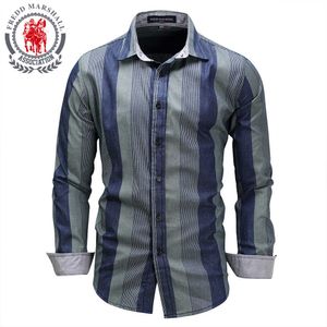 Fredd Marsha Homens Negócios Vestido Camisa Moda Camisa Listrada Homens 100% Algodão Causal Manga Causada Camisas FM077 210527